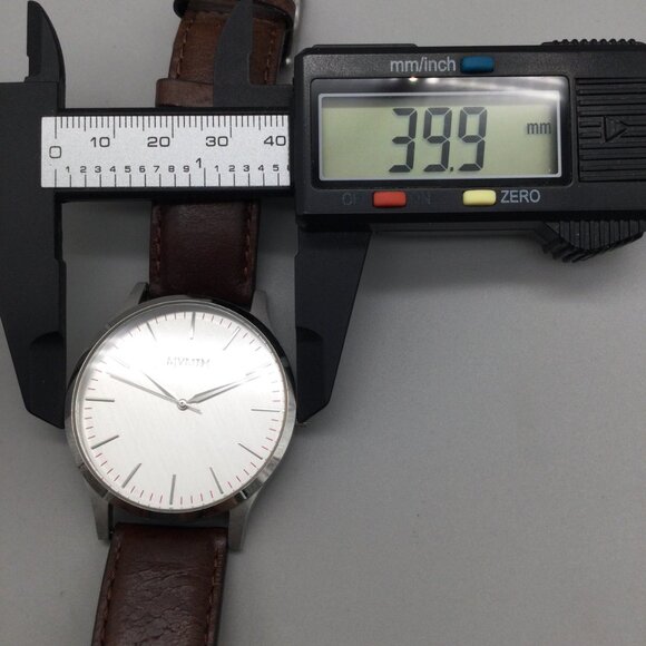 MVMT Watch Men 40mm Silver Tone Brown Leather Band New Battery - Picture 14 of 16